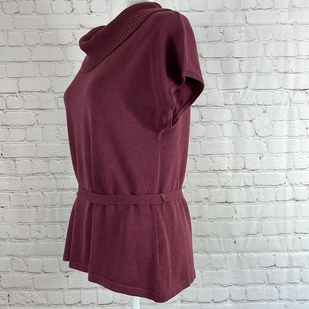 Norton McNaughton Women's Sweater Cowl Neck Wine Tie Short Sleeve Size Medium - Picture 3 of 7